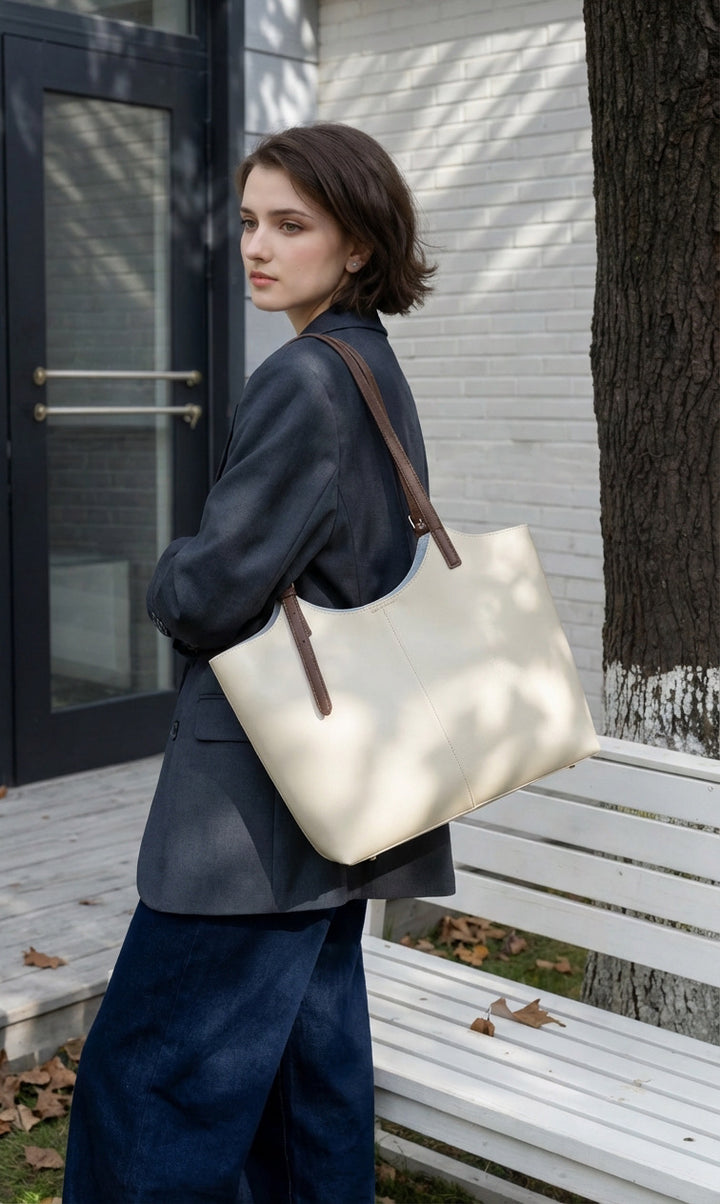 Structured Pebbled Leather Shoulder Tote