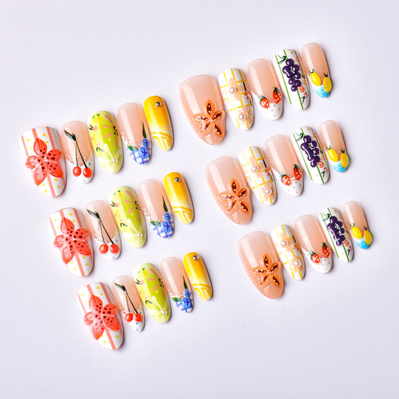Decorative Press-On Nail Art Set with Floral and Fruit Designs Stornfield
