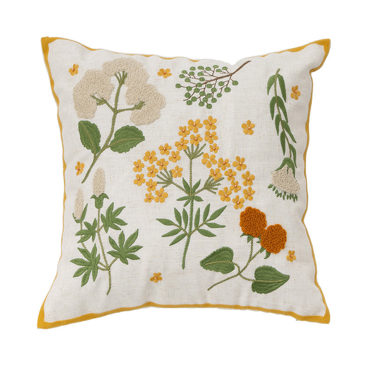 Hand-tufted square decorative cushion cover with floral chenille appliqué