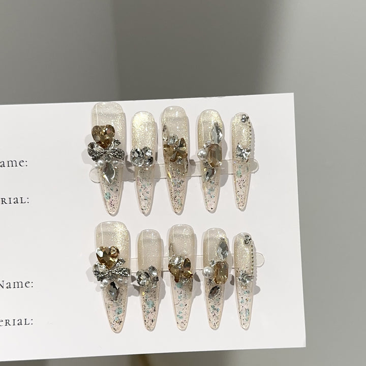 Elegant Stiletto Press-On Nail Set with Gemstone Accents
