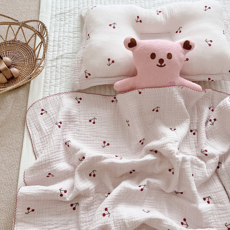 Unisex soft muslin blanket with cherry-shaped embroidery Stornfield