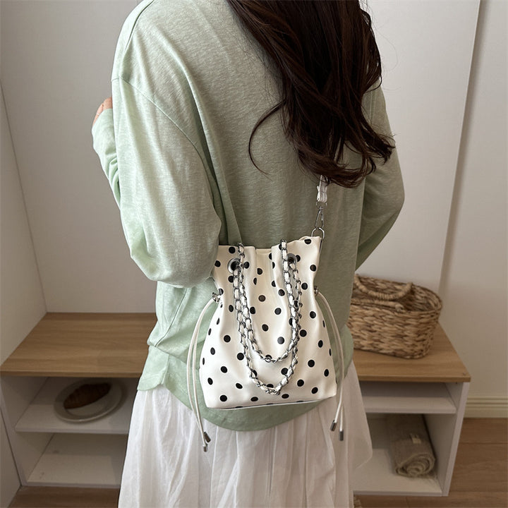 Polka Dot Drawstring Bucket Handbag