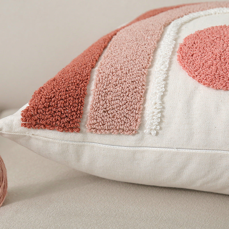Tufted Rainbow Tassel Throw Cushion