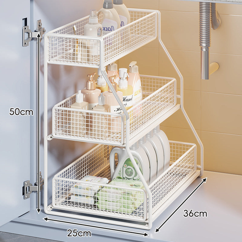 Multi-Level Pull-Out Mesh Under-Sink Organizer with Slide Rails