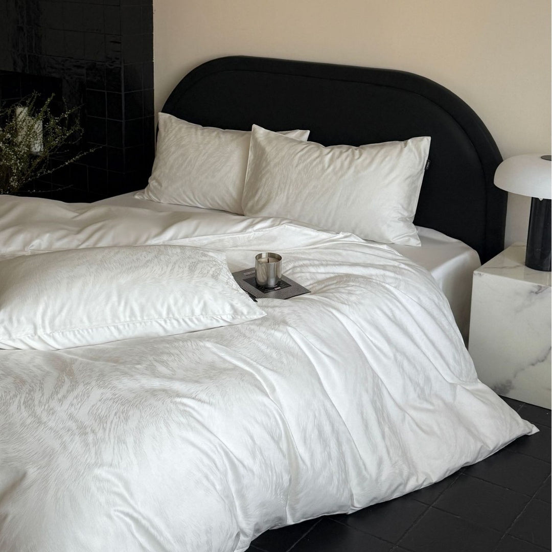 Premium bedding set made of washed cotton satin with a matte silky finish