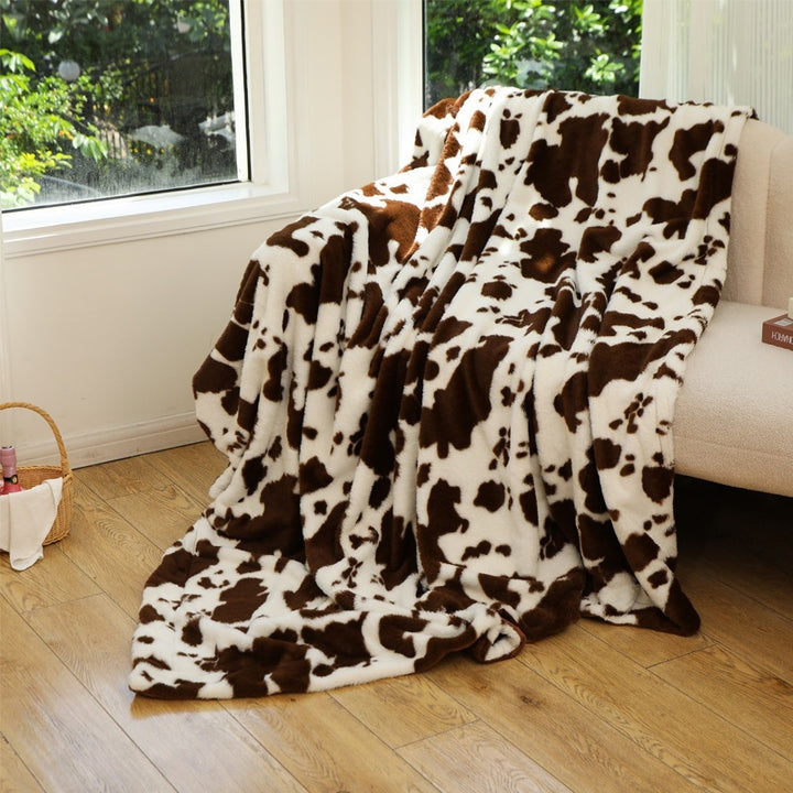 Plush Cow Print Throw Blanket