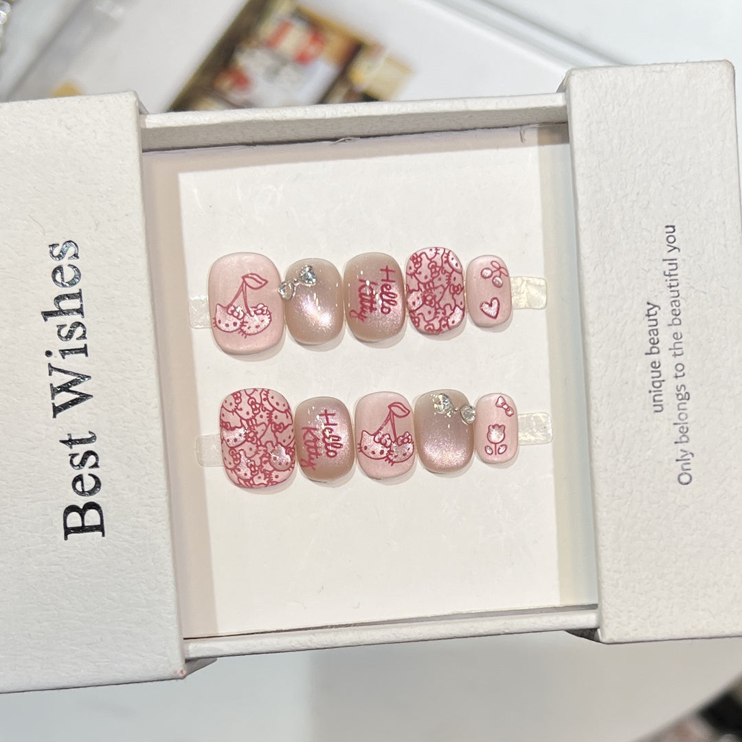 Decorative Press-On Nail Art Set with Cherry and Bow Accents Stornfield