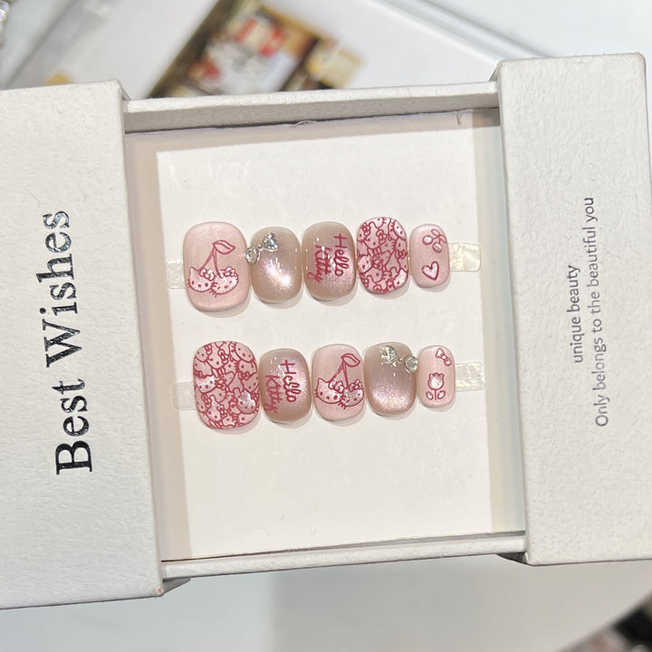 Decorative Press-On Nail Art Set with Cherry and Bow Accents Stornfield