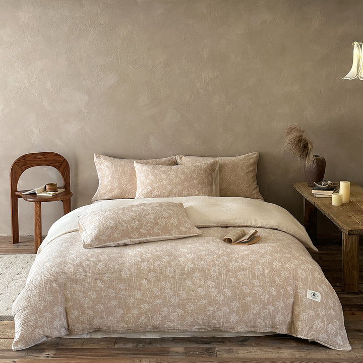 Jacquard Washed Linen-Cotton Duvet Cover Set with Decorative Pillow Shams