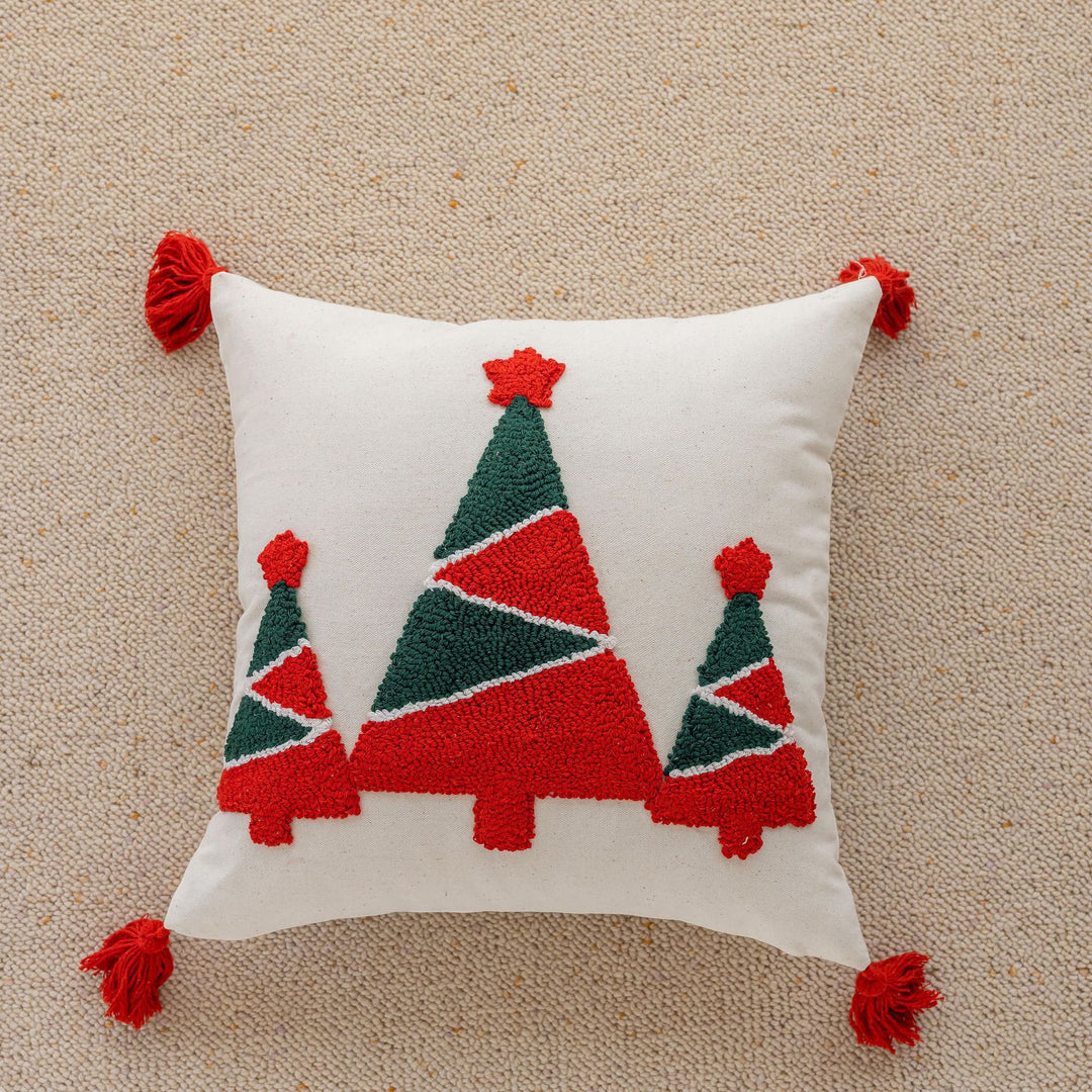 Holiday Tufted Chenille Square Throw Pillow with Raised Tree Motif and Hidden Zipper