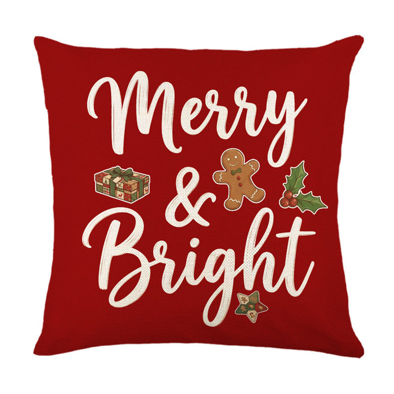 Festive Merry & Bright Holiday Decorative Throw Pillow Cover with Seasonal Icon Print