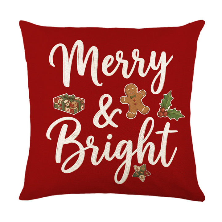 Festive Merry & Bright Holiday Decorative Throw Pillow Cover with Seasonal Icon Print
