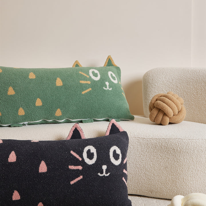 Extra-Long Plush Cat-Shaped Bolster Pillow with Sherpa Cover