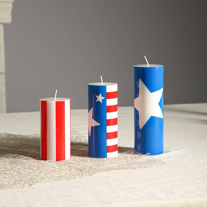 Patriotic Americana Flag-Pattern Decorative Pillar Candle