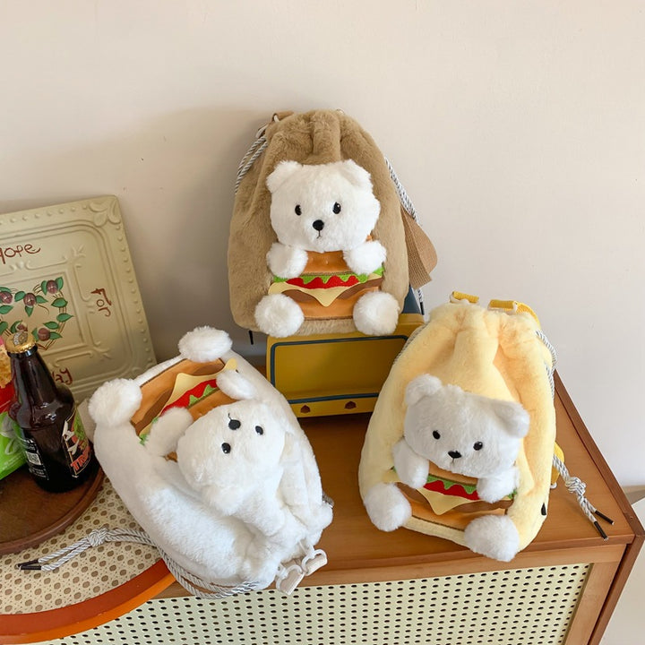 Plush Animal-Themed Drawstring Bag