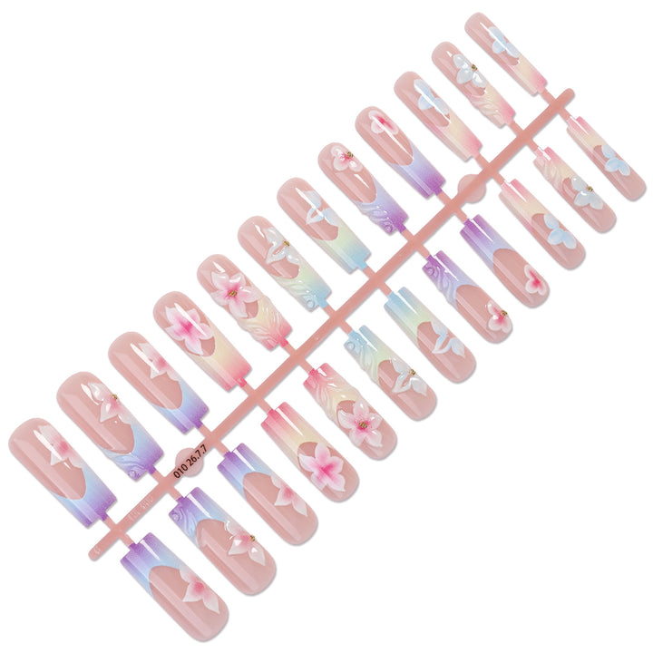 Artificial nail set with floral designs and elegant ombre effect Stornfield