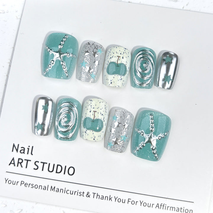 Coastal-Themed Press-On Nail Art Set