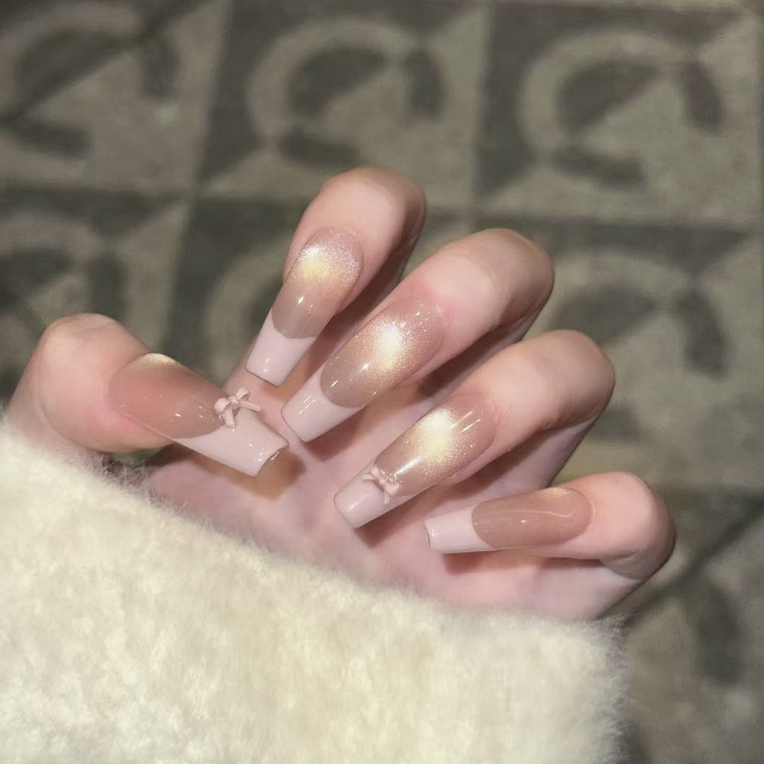 Reusable Press-On Nail Set with Elegant Bow Accents Stornfield