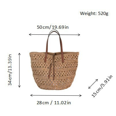 Woven natural material handbag with leather handles Stornfield