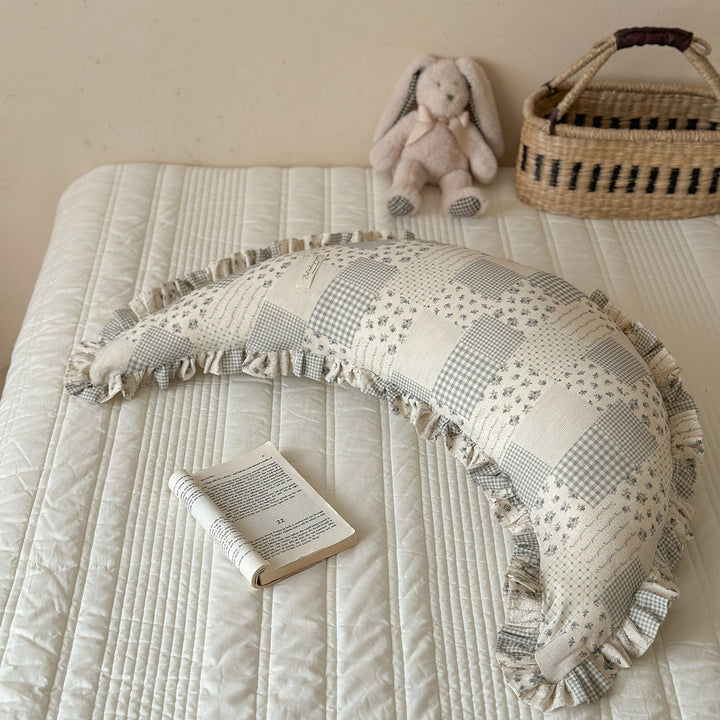 Ergonomic Cotton Maternity Nursing Support Pillow with Ruffled Cover and Bunny Print