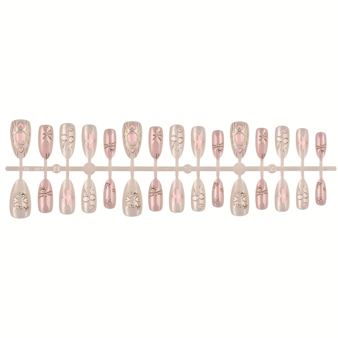 Elegant Press-On Nail Set with Decorative Accents