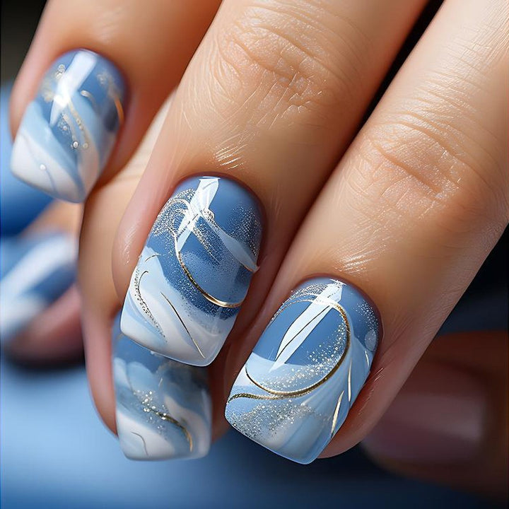 Elegant Artificial Nails with French Manicure and Glitter Effects Stornfield