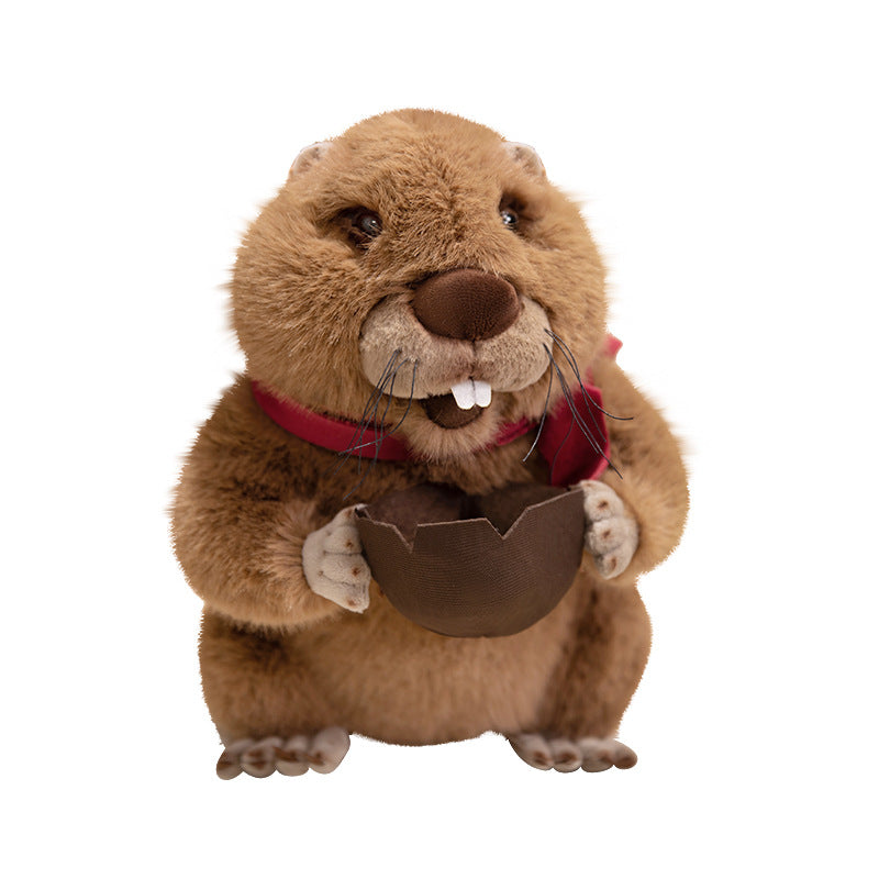 Plush Beaver Collectible Cuddle Toy with Walnut Prop, Red Scarf & Embroidered Details Stornfield