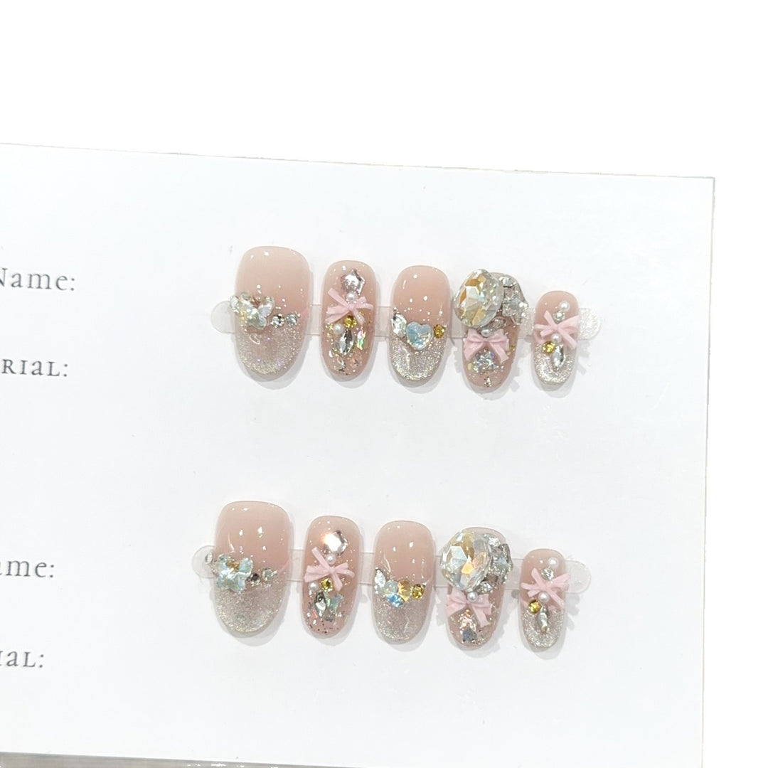 Decorative Press-On Nail Art Set with Rhinestone Accents