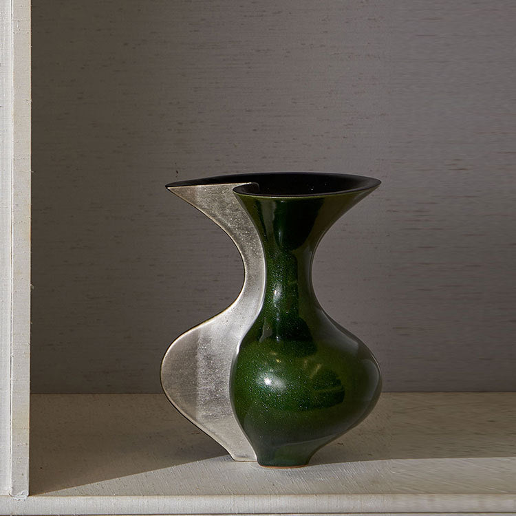 Modern Decorative Metal and Ceramic Vase
