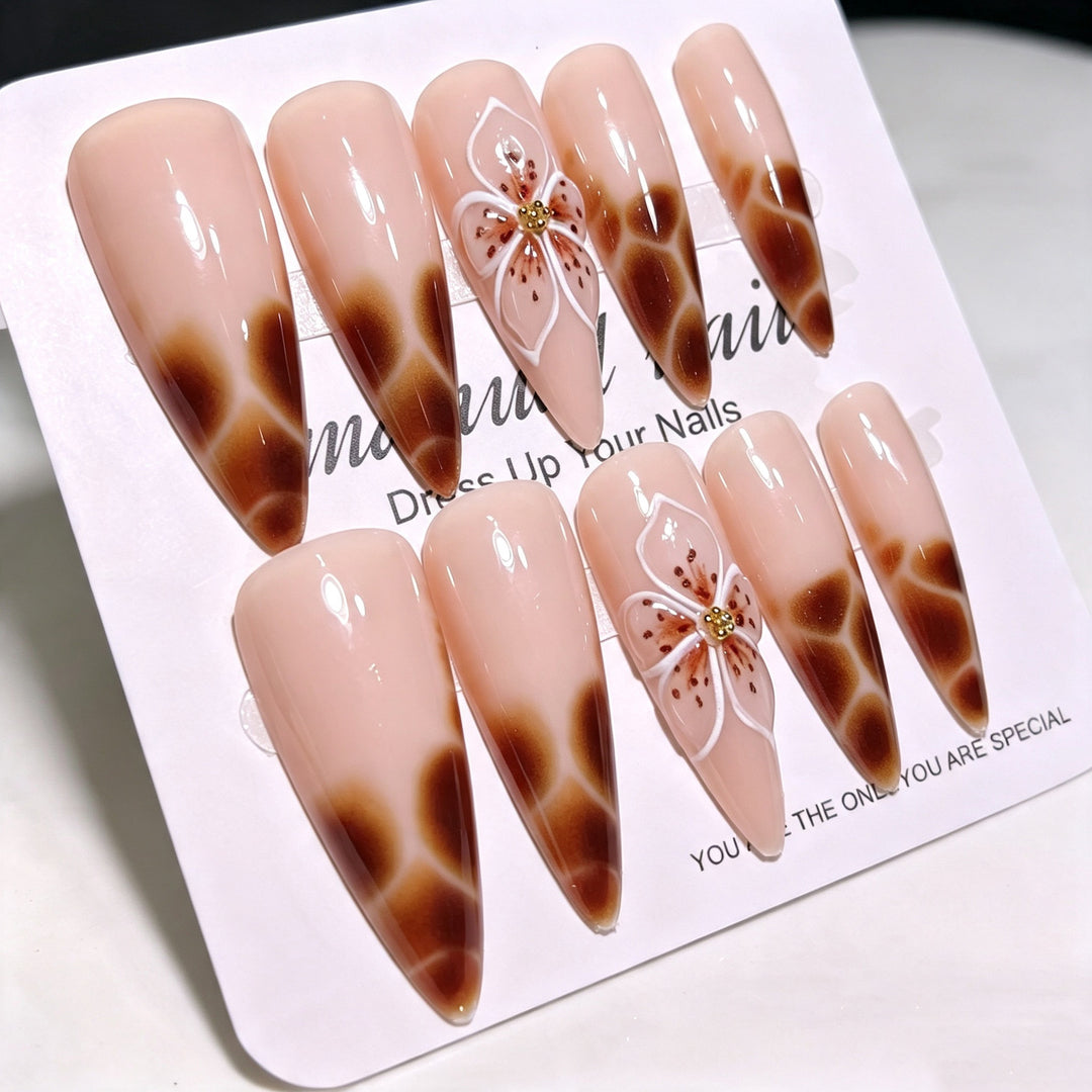 Floral-Themed Stiletto Press-On Nail Tips Stornfield