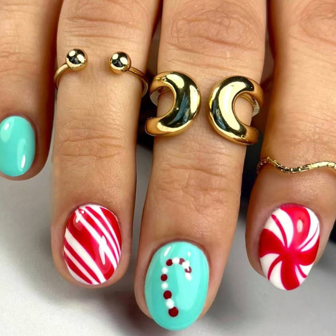 Festive Candy Cane Press-On Nails Stornfield
