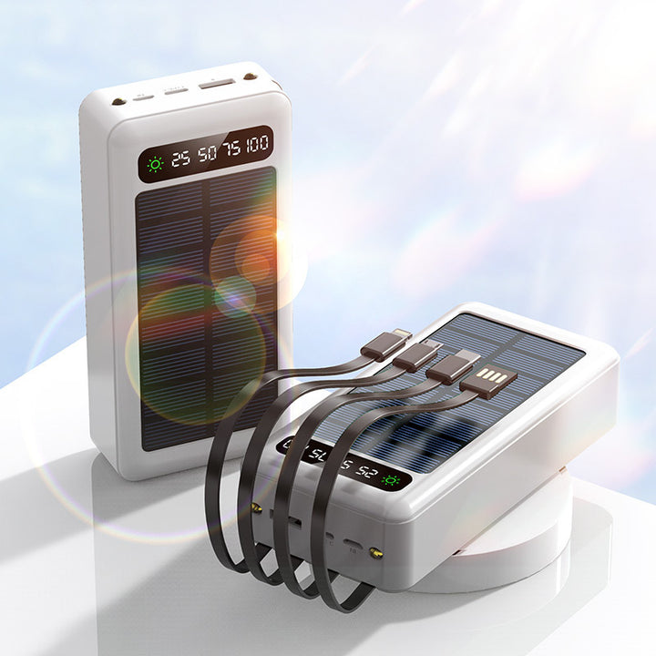 Solar-powered power bank with integrated fast charging ports and digital capacity display Stornfield