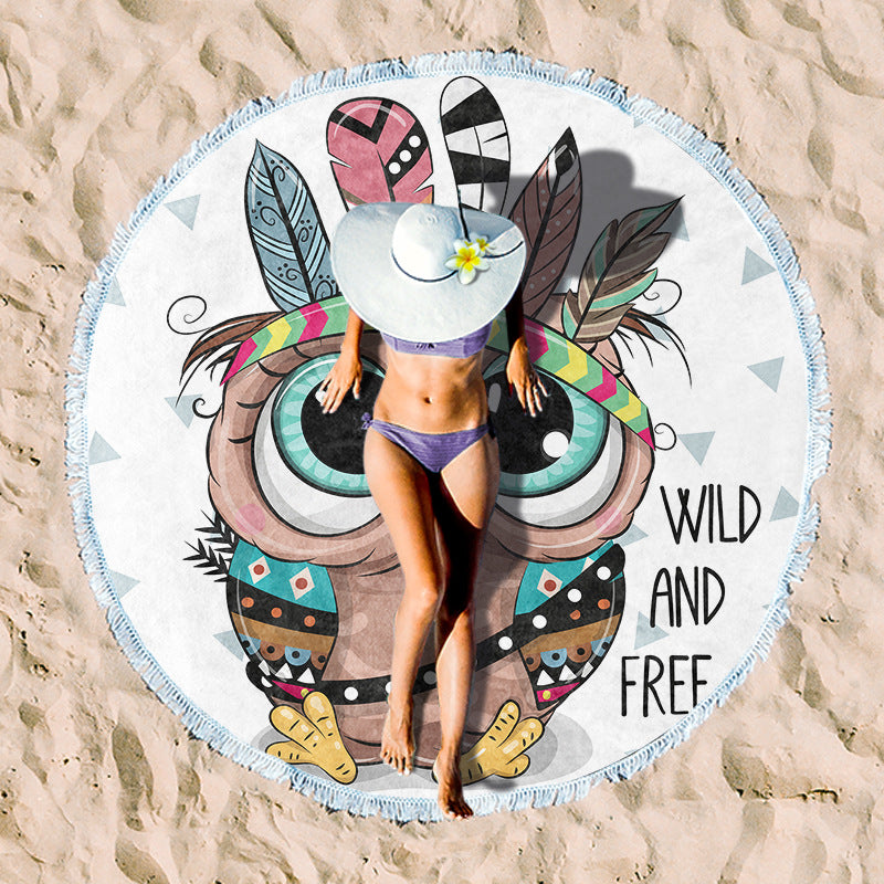 Round beach towel with tropical palm pattern Stornfield