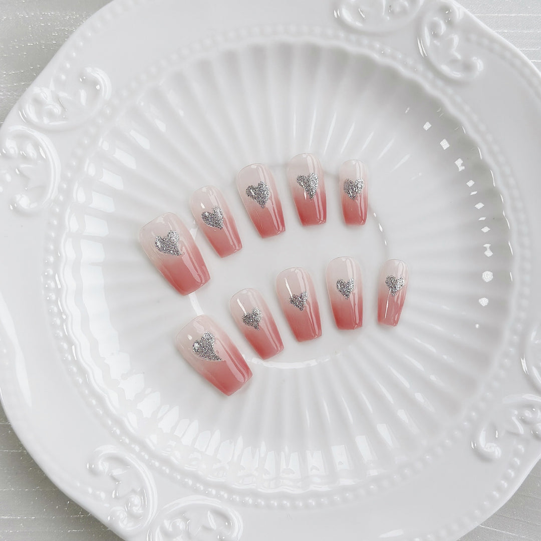 Heart-Embellished Press-On Nails