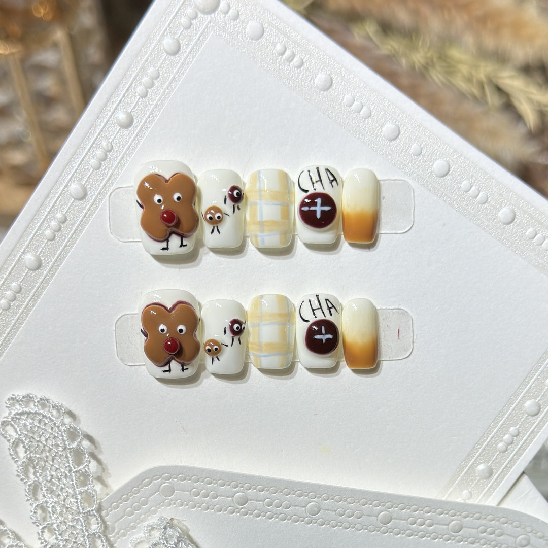 Whimsical Gingerbread Press-On Nail Art Set Stornfield
