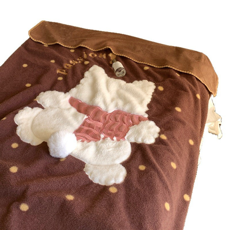 Cuddle blanket with teddy applique and checkered fleece