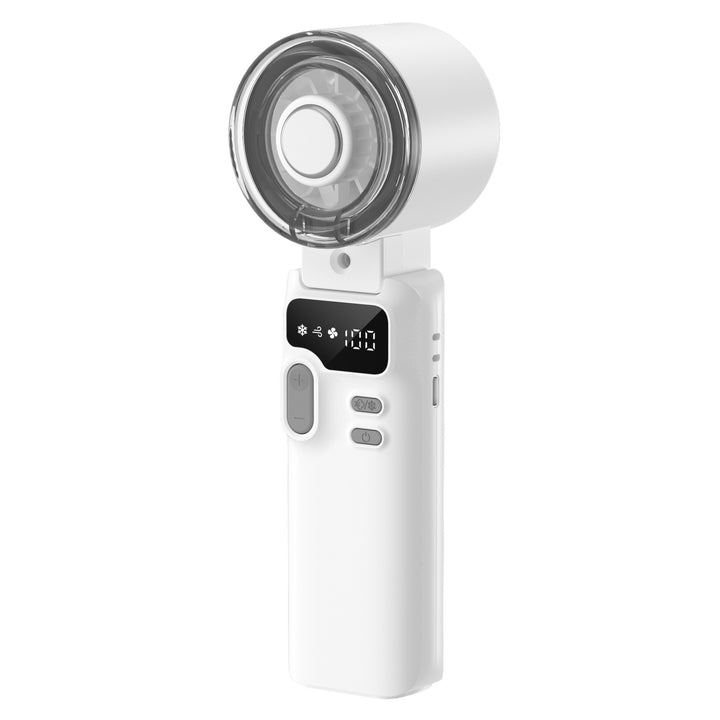 Cooling rechargeable handheld digital display misting mini fan with adjustable tilt and USB-C charging Stornfield