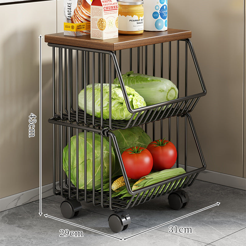 Countertop Wooden Top Metal Wire Fruit and Vegetable Storage Rack