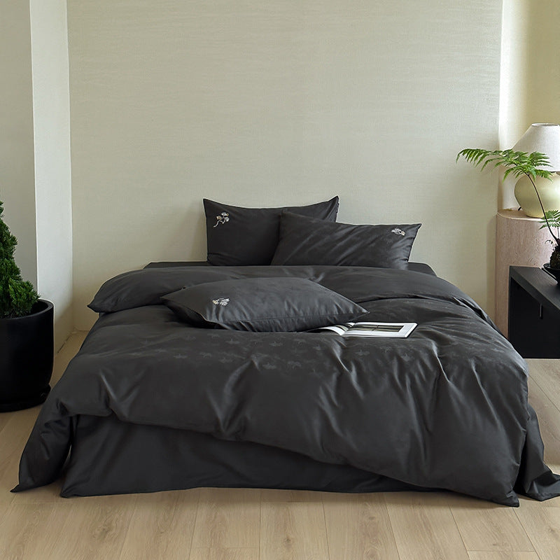 Jacquard Cotton-Sateen Duvet Cover Set with Subtle Woodgrain Texture