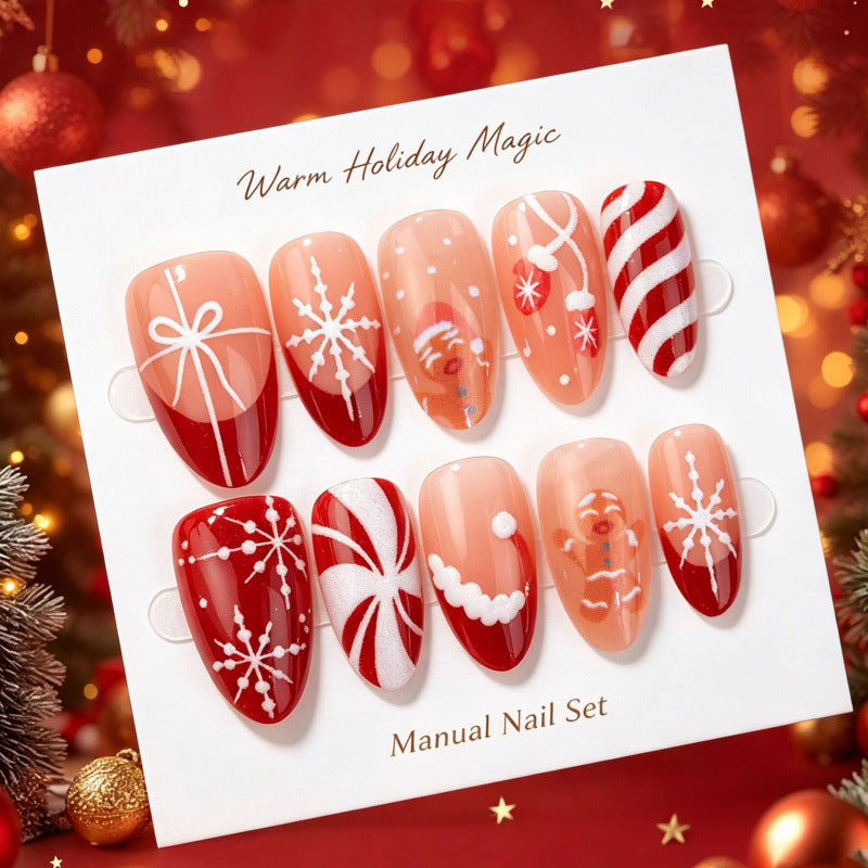 Festive Holiday-Themed Press-On Nail Set 1790736606