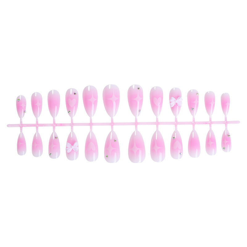 Decorative Press-On Nail Set with Heart and Bow Design Stornfield
