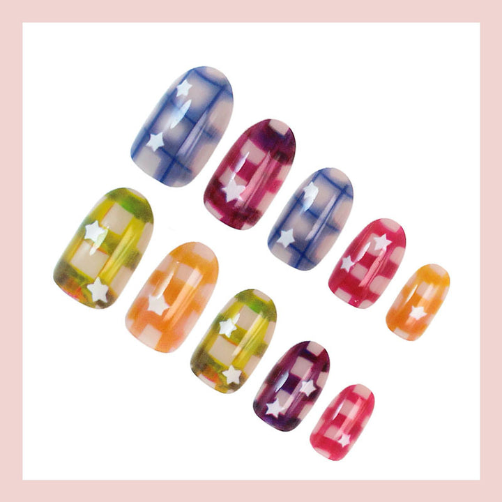 Art nail set with colorful star designs Stornfield