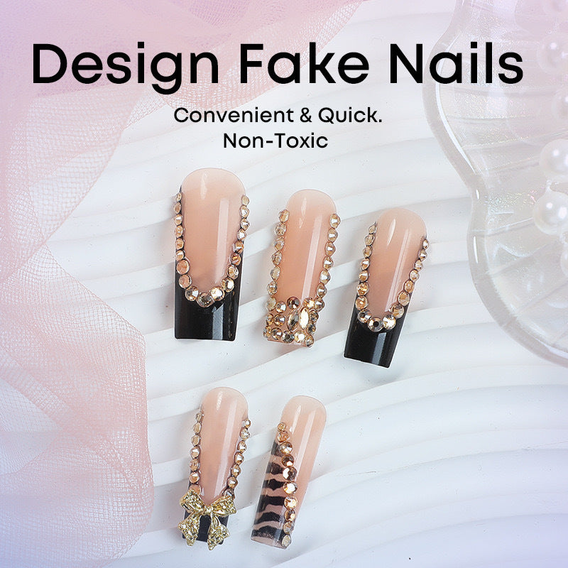 Acrylic nail set with glamorous 3D bows and radiant rhinestone decorations Stornfield