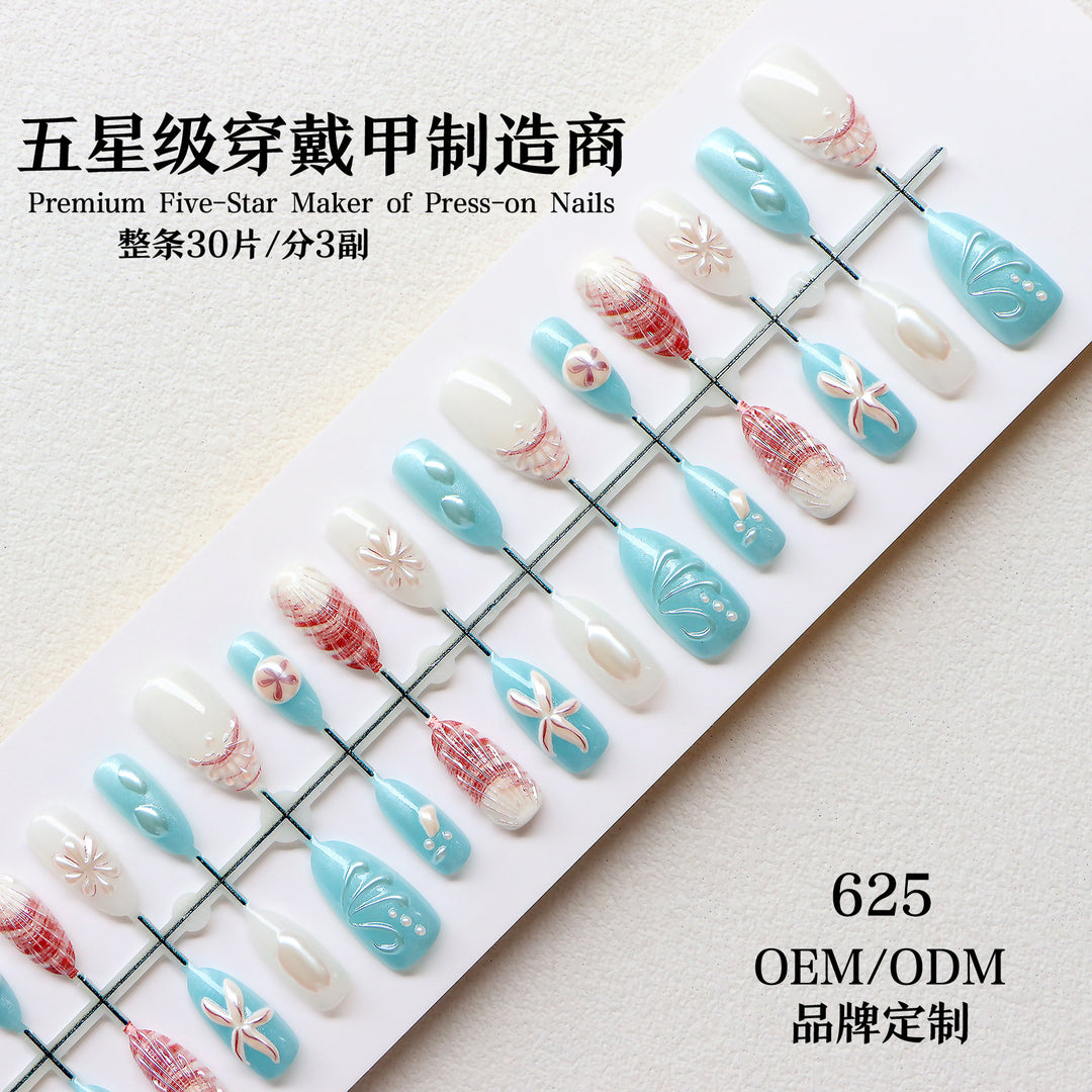 Coastal-Themed Press-On Nail Art Set Stornfield