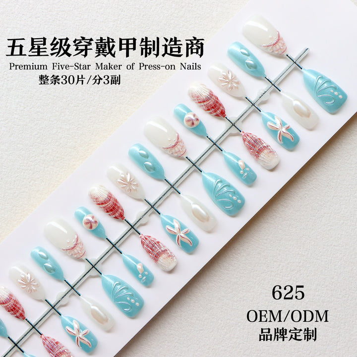 Coastal-Themed Press-On Nail Art Set Stornfield