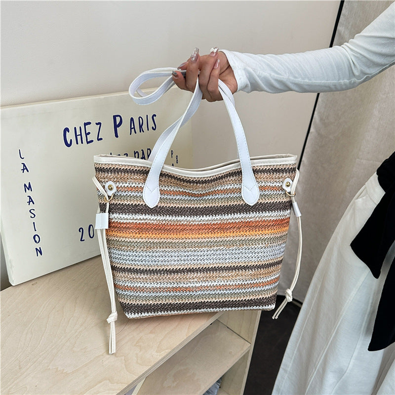 Striped Woven Tote Bag