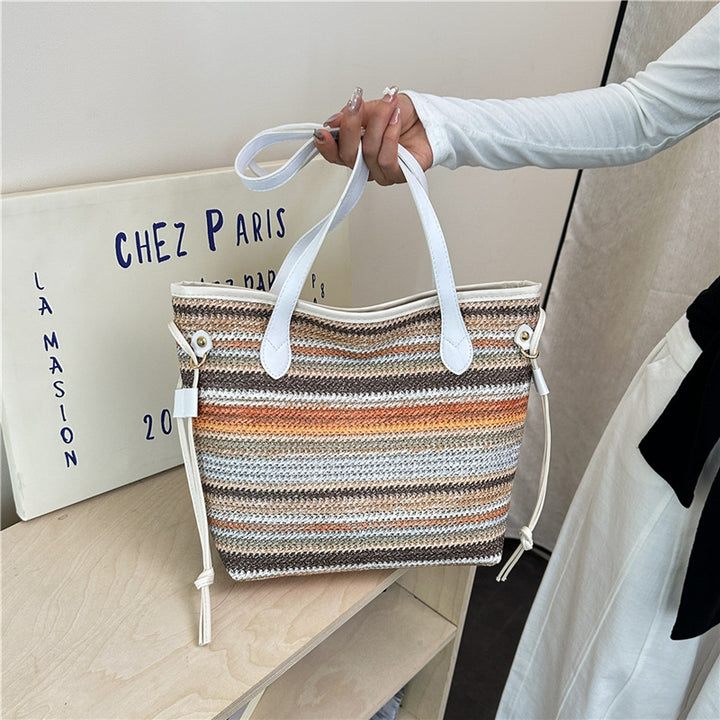 Striped Woven Tote Bag