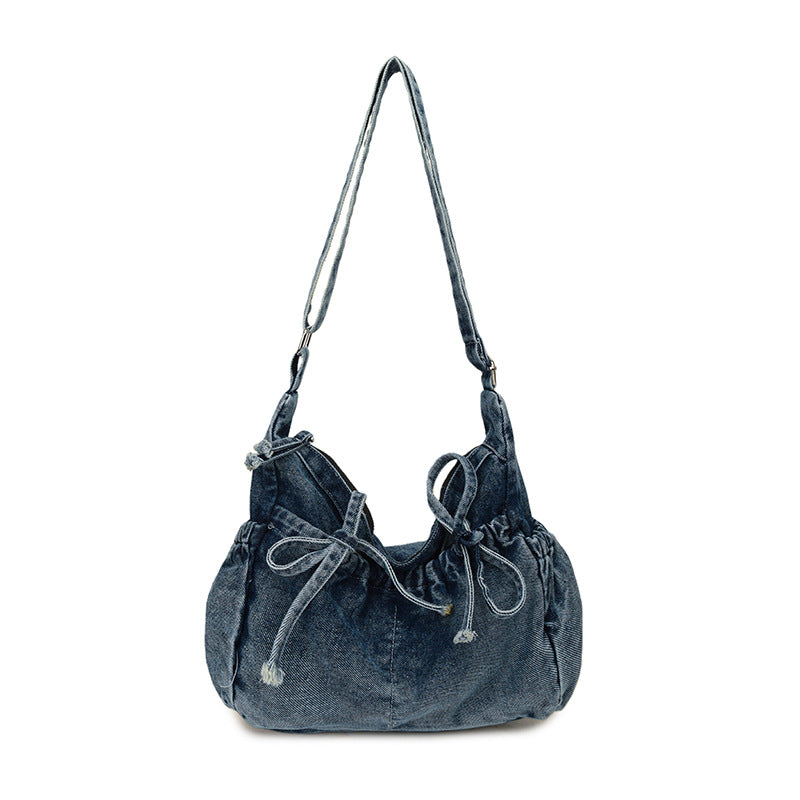 Denim Drawstring Hobo Bag
