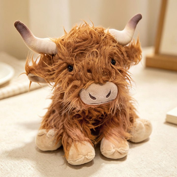 Plush Highland Calf Collectible Soft Toy with Curly Faux-Fur and Poseable Horns Stornfield