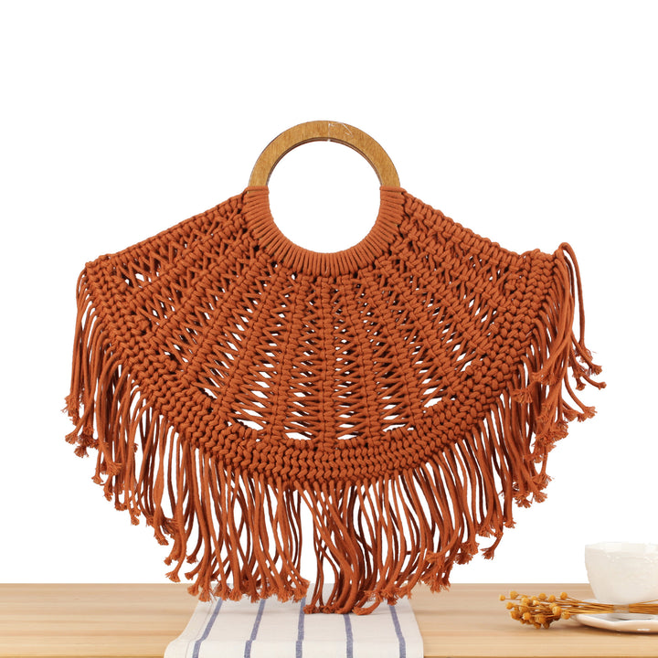 Macramé Handbag with Wooden Handles Stornfield